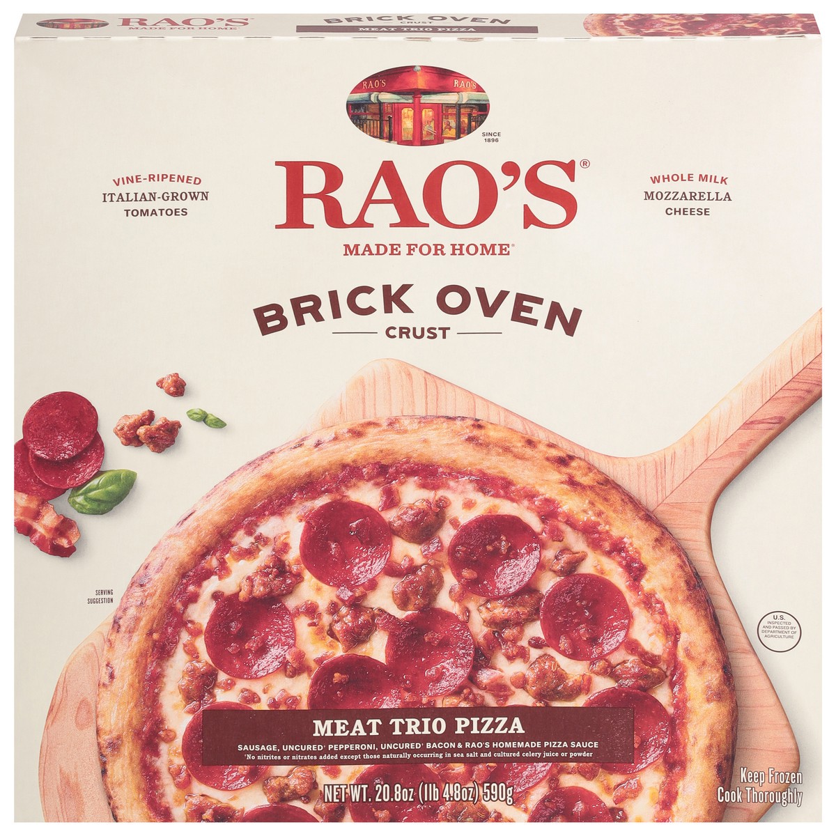 slide 1 of 2, Rao's Made for Home Brick Oven Crust Meat Trio Pizza 20.8 oz, 20.8 oz