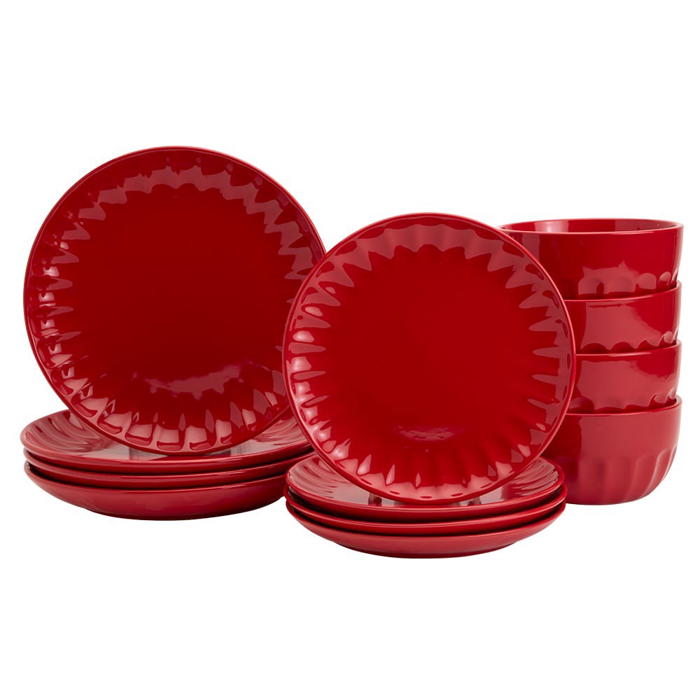 slide 2 of 4, Mason Craft And More Stoneware Cafe Dinnerware Set - Red, 12 ct