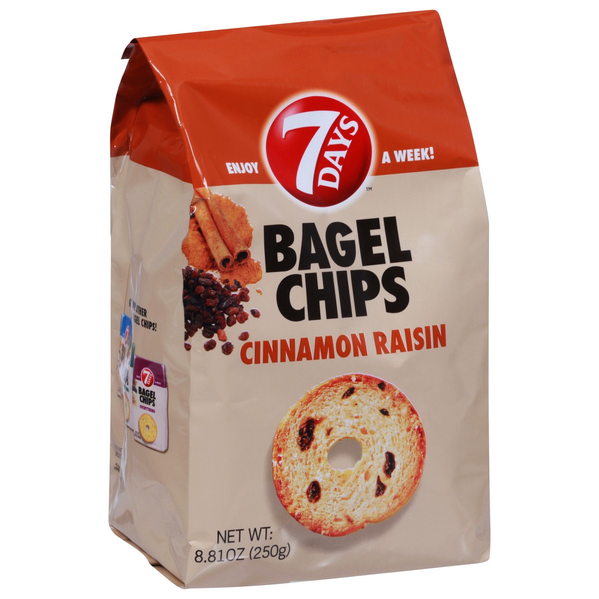 slide 2 of 9, 7DAYS Cinnamon Raisin Bagel Chips 8.81 oz, 8.8 oz