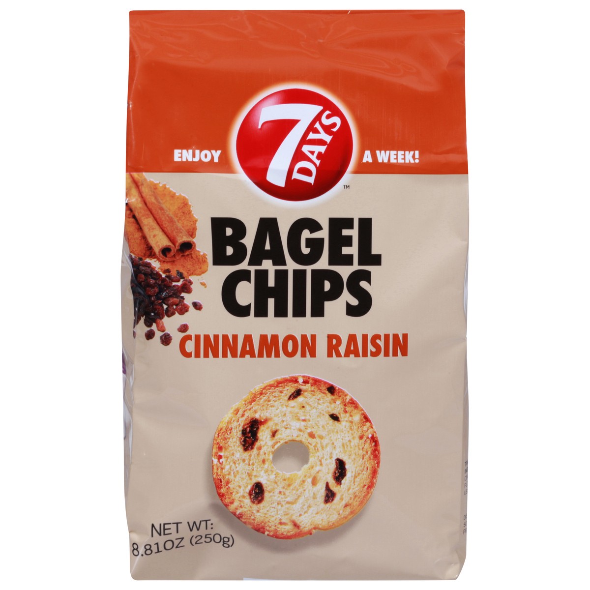slide 1 of 9, 7DAYS Cinnamon Raisin Bagel Chips 8.81 oz, 8.8 oz