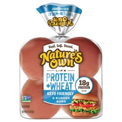 Nature's Own Life Wheat Plus Protein Burger Buns,17g Protein per bun, Keto Friendly, 8 Count