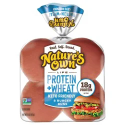 Nature's Own Life Wheat Plus Protein Burger Buns,17g Protein per bun, Keto Friendly, 8 Count