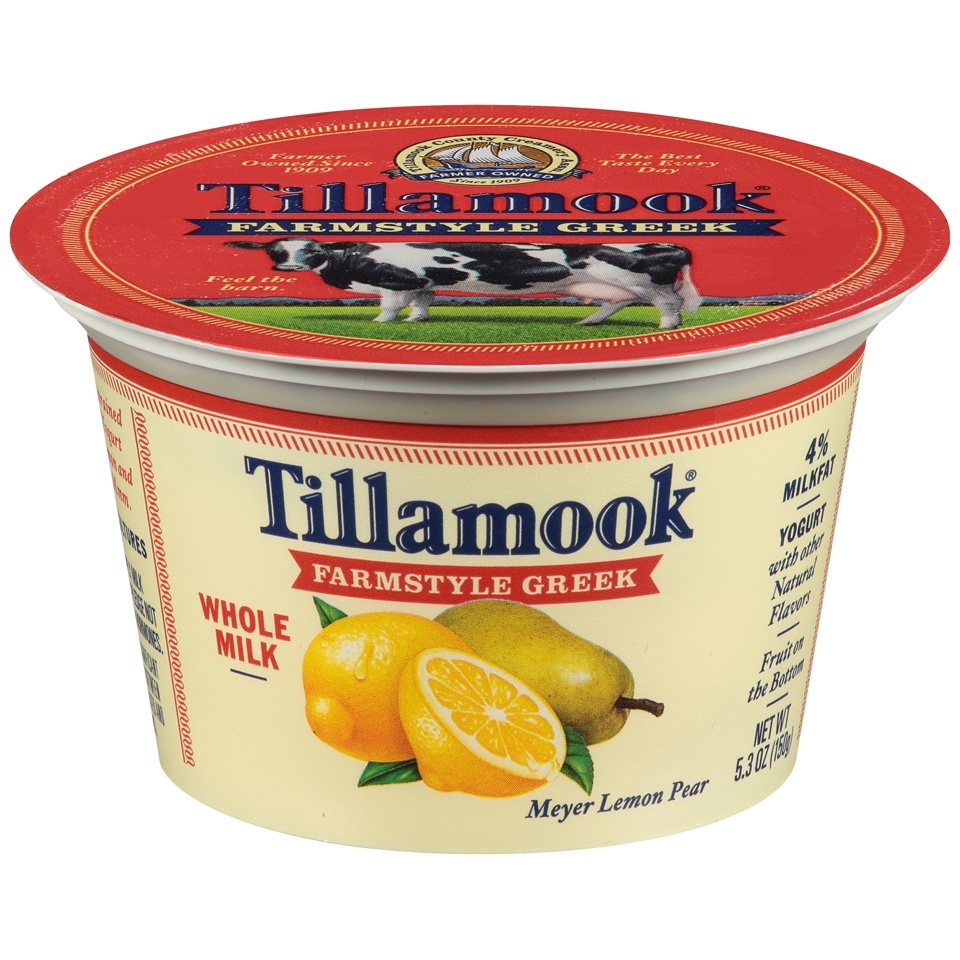 slide 1 of 1, Tillamook Farmstyle Greek Meyer Lemon Pear Whole Milk Yogurt, 5.3 oz