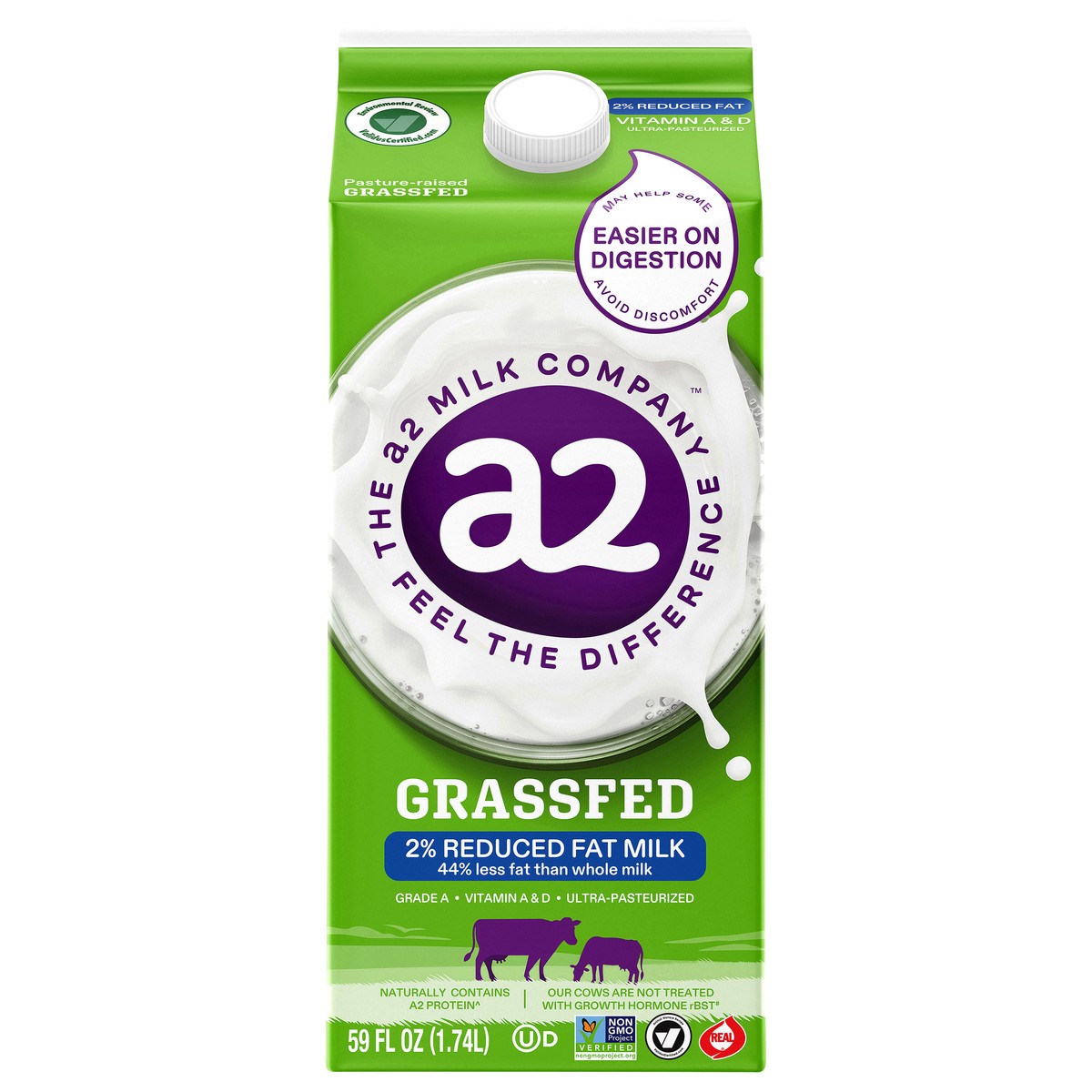 slide 1 of 10, A2 Milk Grass Fed 2% Reduced Fat Milk, 59 fl oz