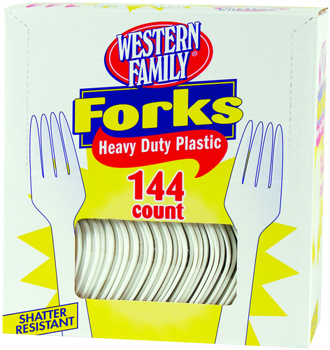 slide 1 of 1, Western Family Heavy Duty Plastic Forks, 144 ct