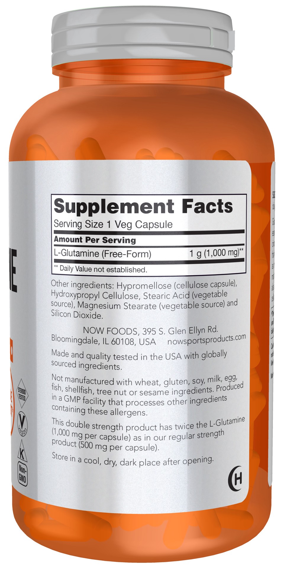 slide 5 of 5, NOW Sports L-Glutamine, Double Strength 1000 mg - 240 Veg Capsules, 240 ct