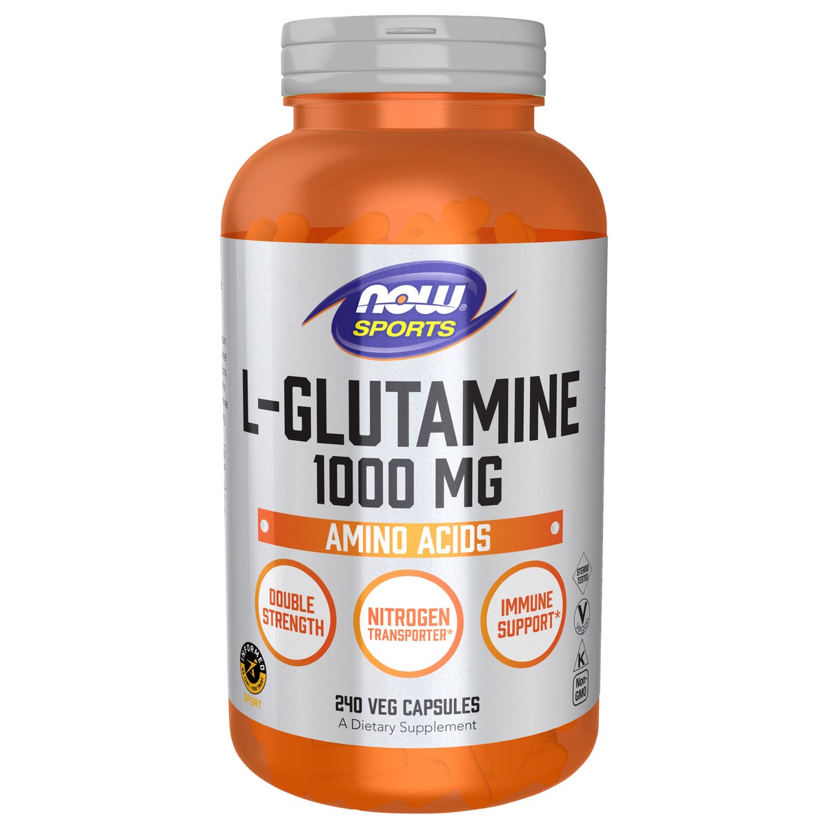 slide 1 of 5, NOW Sports L-Glutamine, Double Strength 1000 mg - 240 Veg Capsules, 240 ct