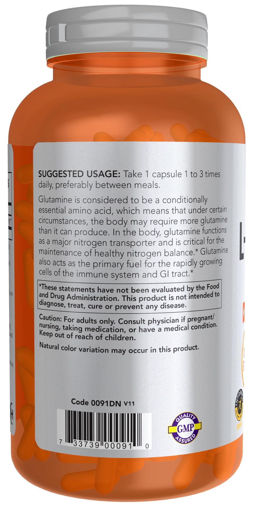 slide 4 of 5, NOW Sports L-Glutamine, Double Strength 1000 mg - 240 Veg Capsules, 240 ct