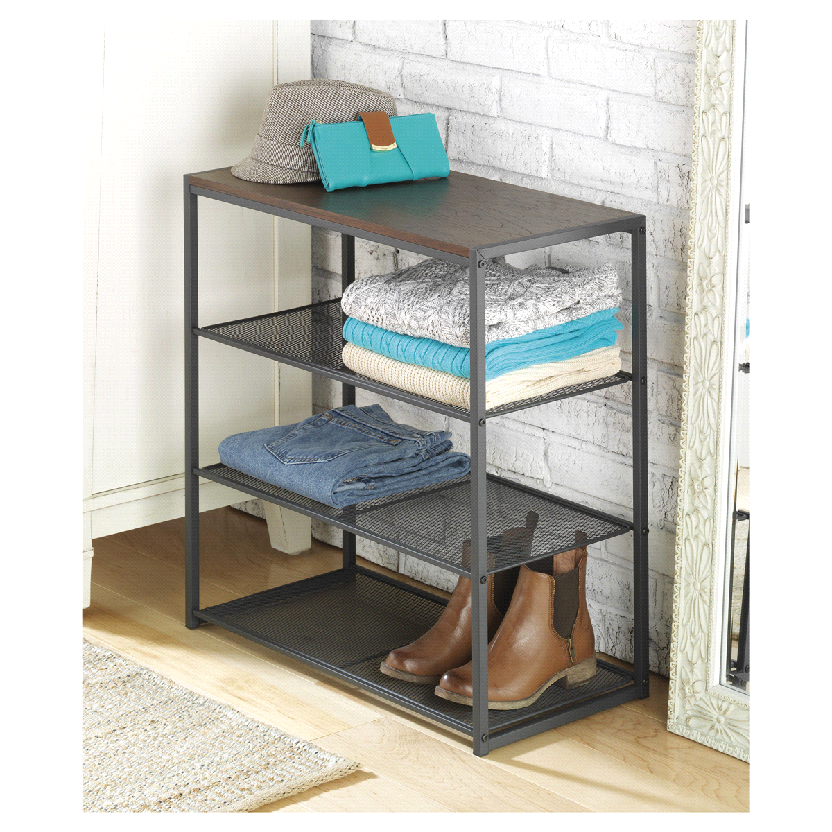 slide 6 of 9, Whitmor Wood And Metal 4-Tier Shelf - Gray/Brown, 1 ct