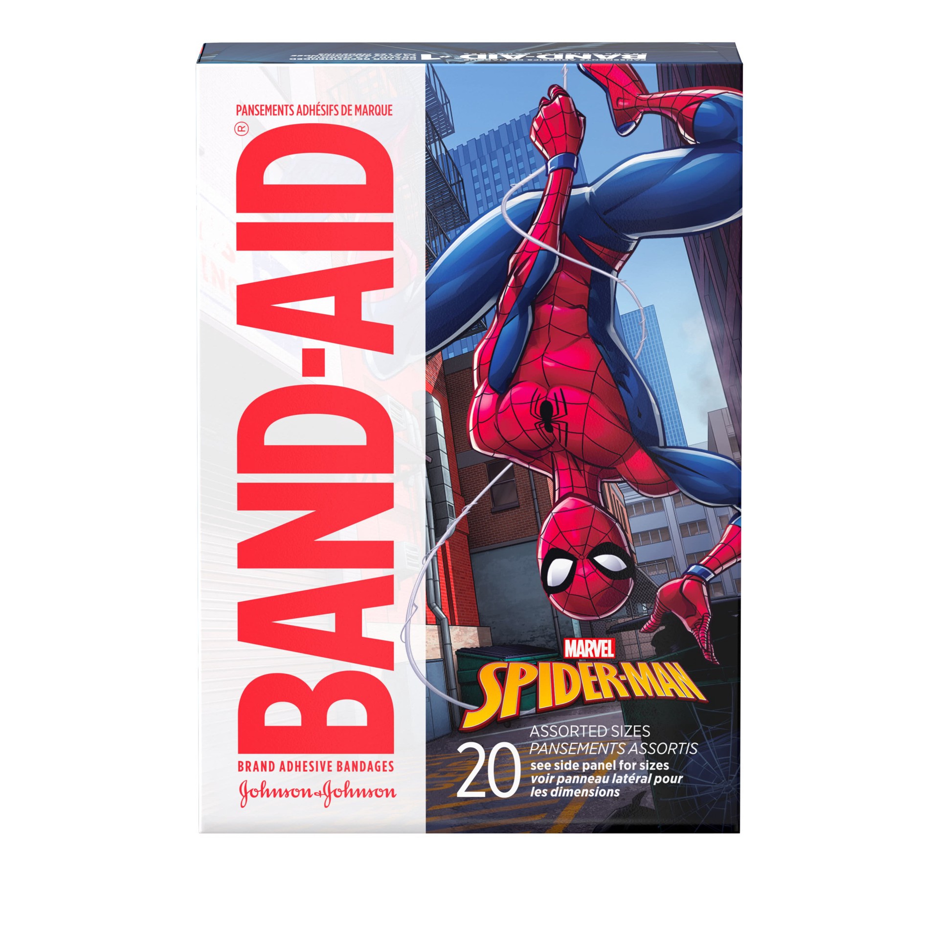 slide 5 of 8, Band-Aid Adhesive Bandages, MARVEL Spiderman, Assorted Sizes, 20 ct