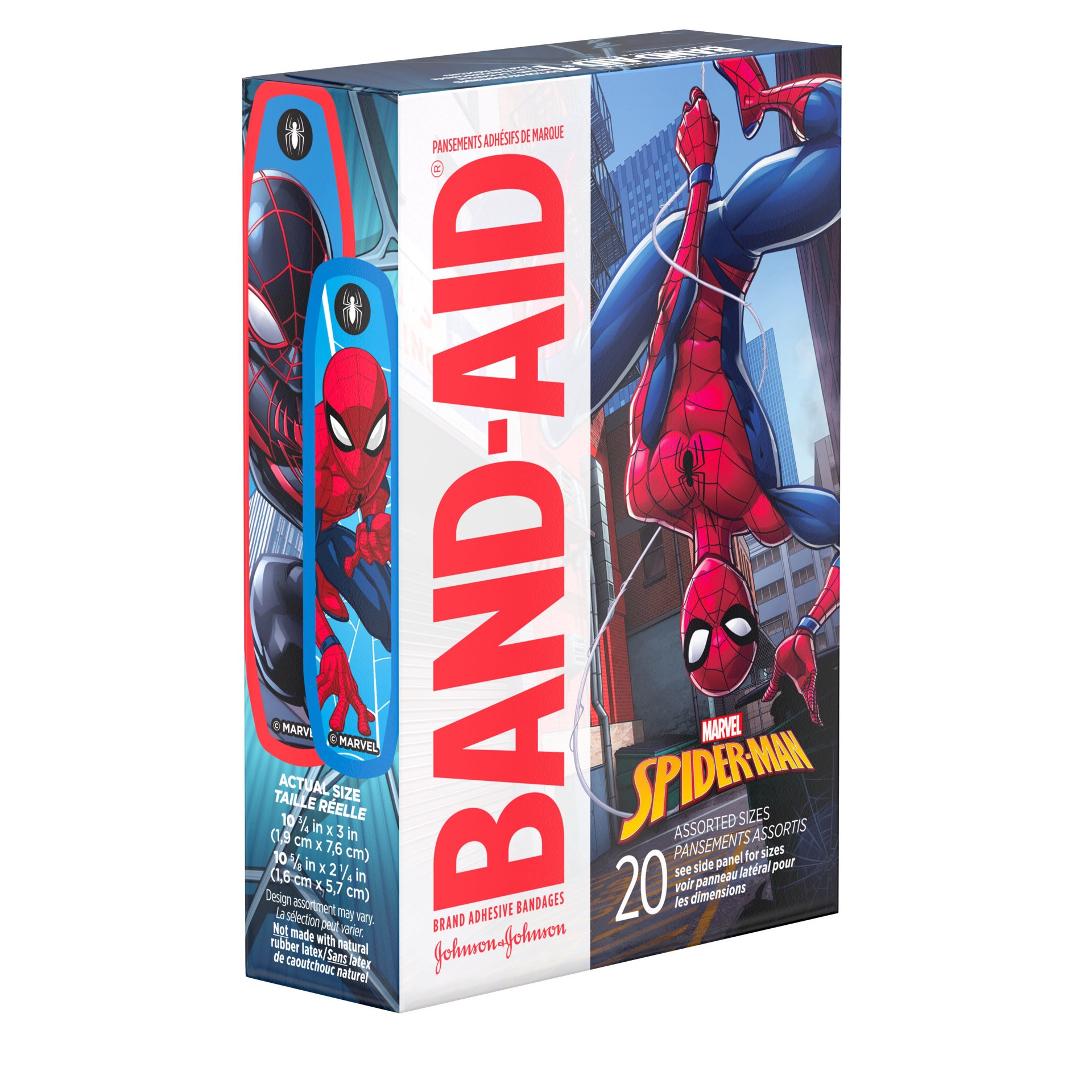 slide 2 of 8, Band-Aid Adhesive Bandages, MARVEL Spiderman, Assorted Sizes, 20 ct