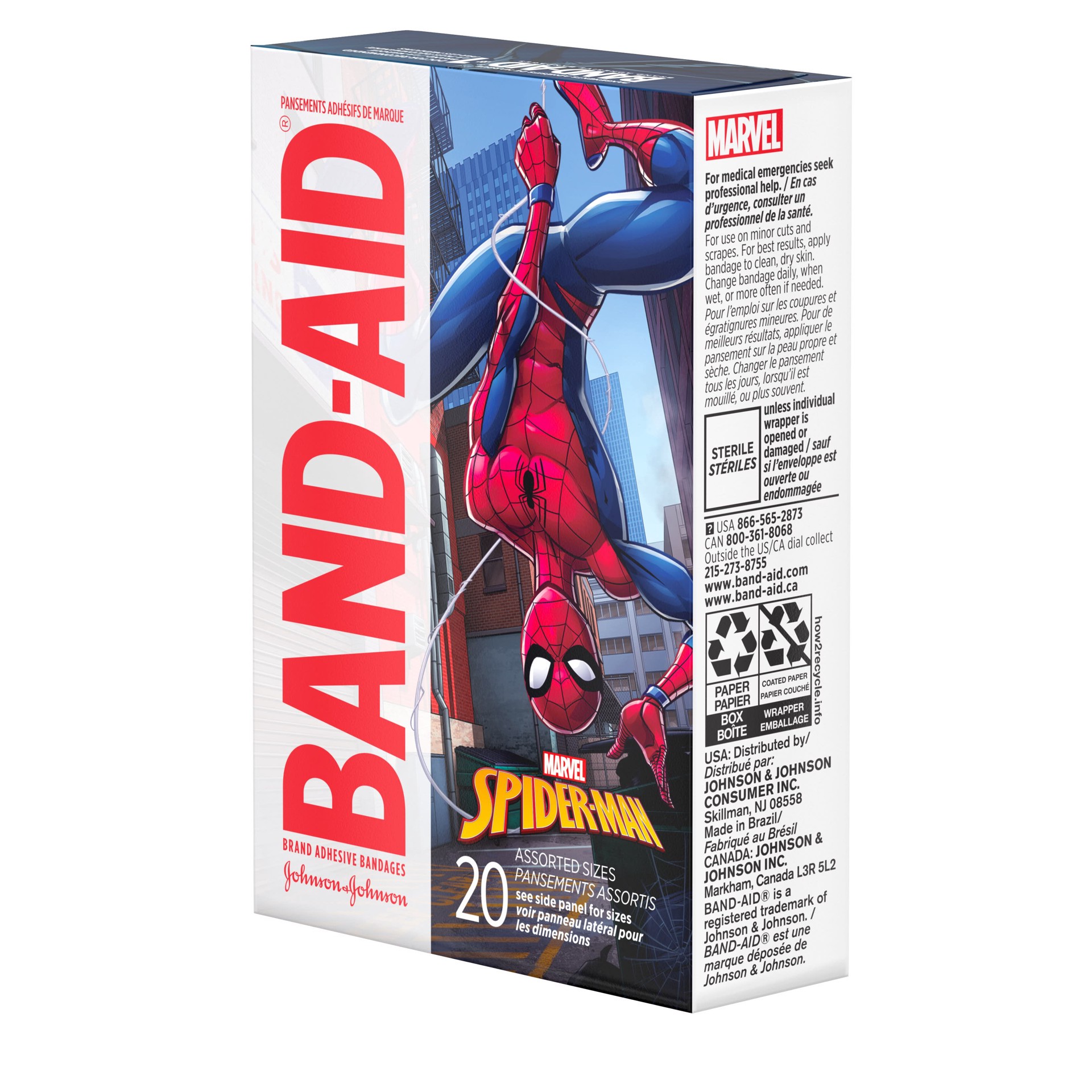 slide 8 of 8, Band-Aid Adhesive Bandages, MARVEL Spiderman, Assorted Sizes, 20 ct