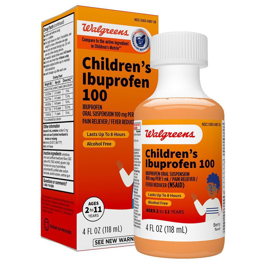 slide 4 of 5, Walgreens Choldren's Berry Flavored Ibuprofen 100 Liquid, 4 fl oz