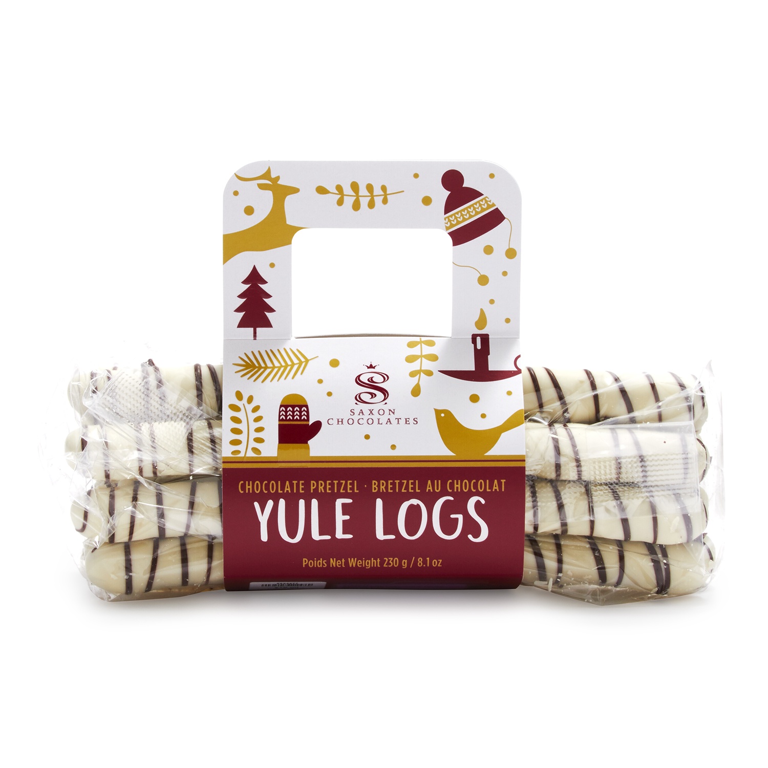 slide 1 of 1, Saxon's Chocolates Pretzel Yule Logs, 10 ct