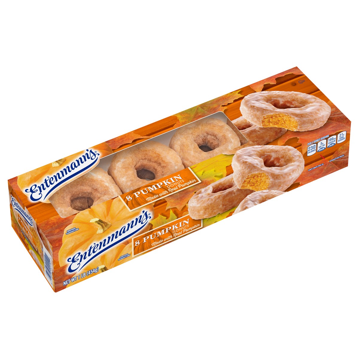 slide 4 of 9, Entenmann's Classic Pumpkin Donuts, 8 count, 16 oz Box, 8 ct