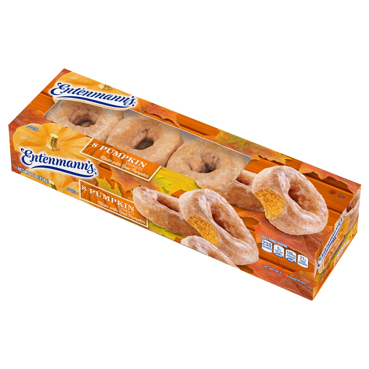 slide 3 of 9, Entenmann's Classic Pumpkin Donuts, 8 count, 16 oz Box, 8 ct