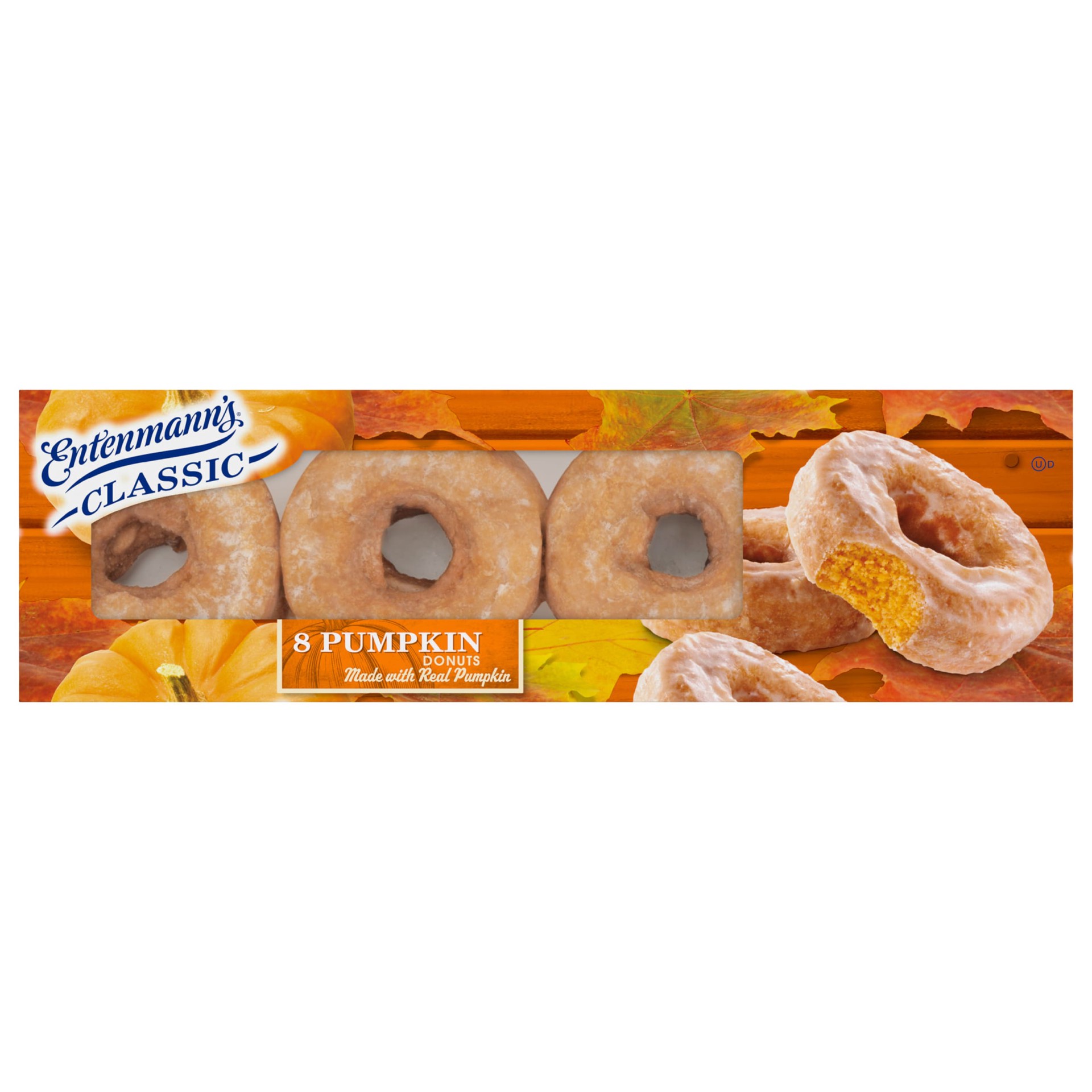 slide 1 of 9, Entenmann's Classic Pumpkin Donuts, 8 count, 16 oz Box, 8 ct