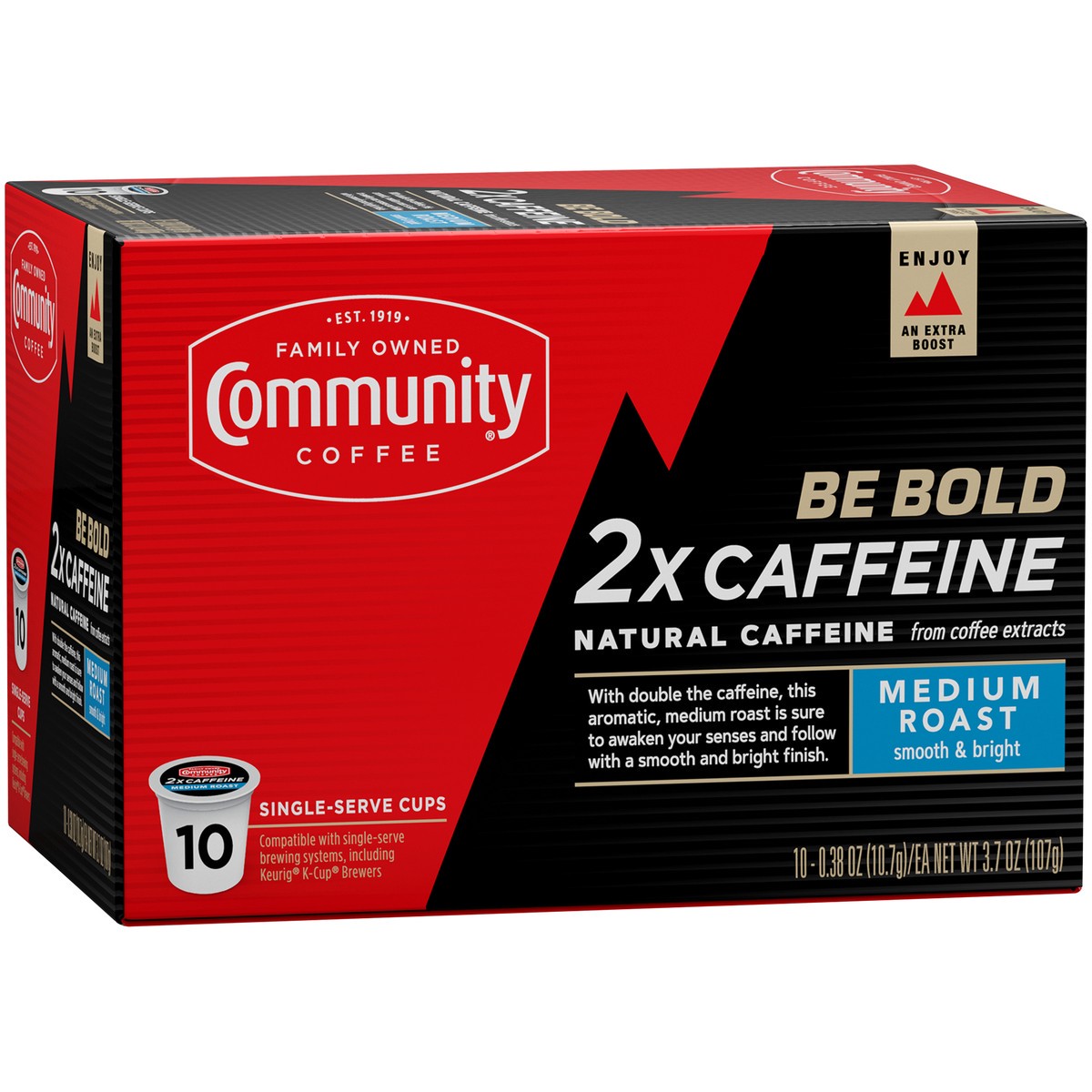 slide 6 of 13, Community Coffee Coffee 2x Caffeine Medium Roast Coffee Single-Serve Cups - 3.7 oz, 3.7 oz