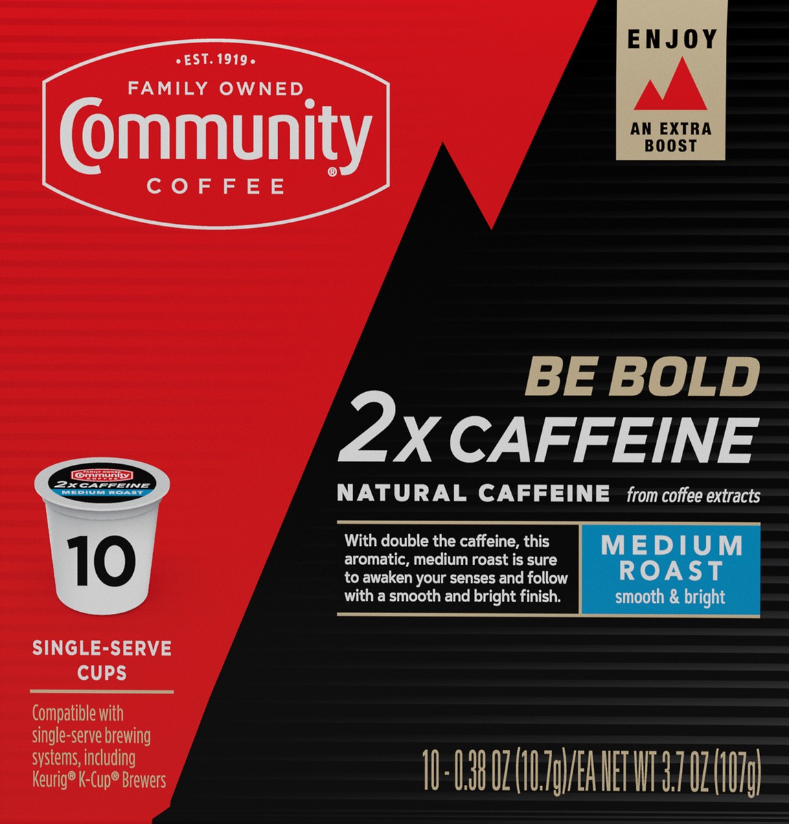 slide 10 of 13, Community Coffee Coffee 2x Caffeine Medium Roast Coffee Single-Serve Cups - 3.7 oz, 3.7 oz