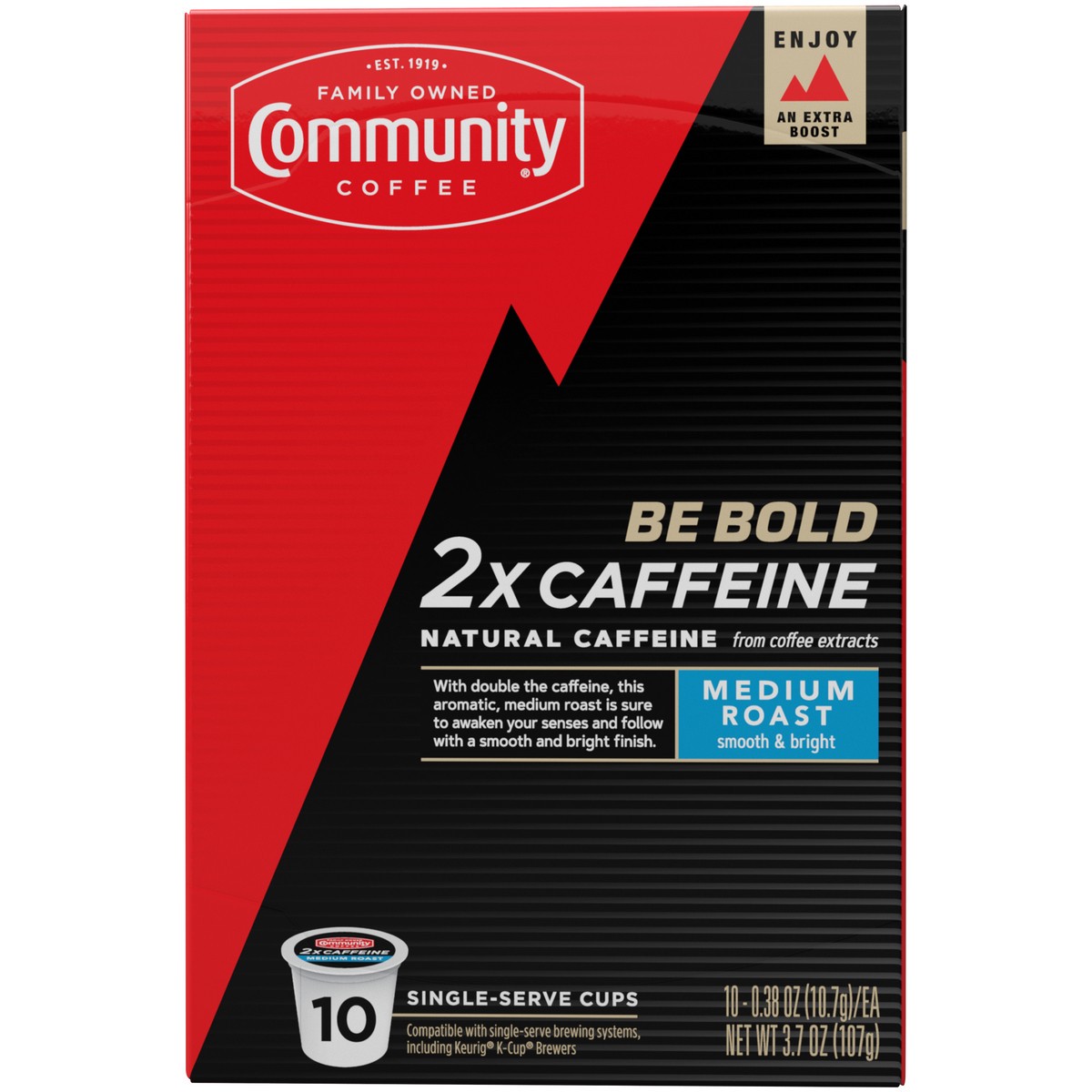 slide 11 of 13, Community Coffee Coffee 2x Caffeine Medium Roast Coffee Single-Serve Cups - 3.7 oz, 3.7 oz