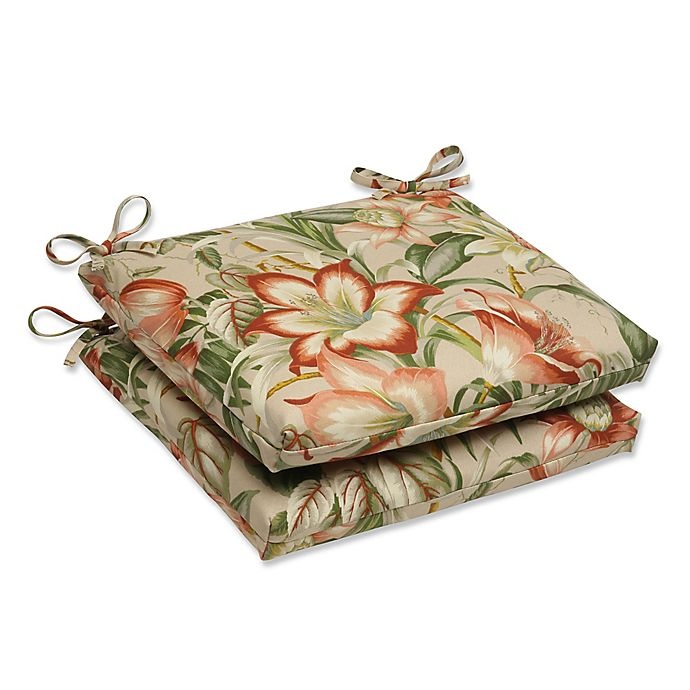 slide 1 of 1, Pillow Perfect Botanical Glow Squared Seat Cushions - Tan, 2 ct