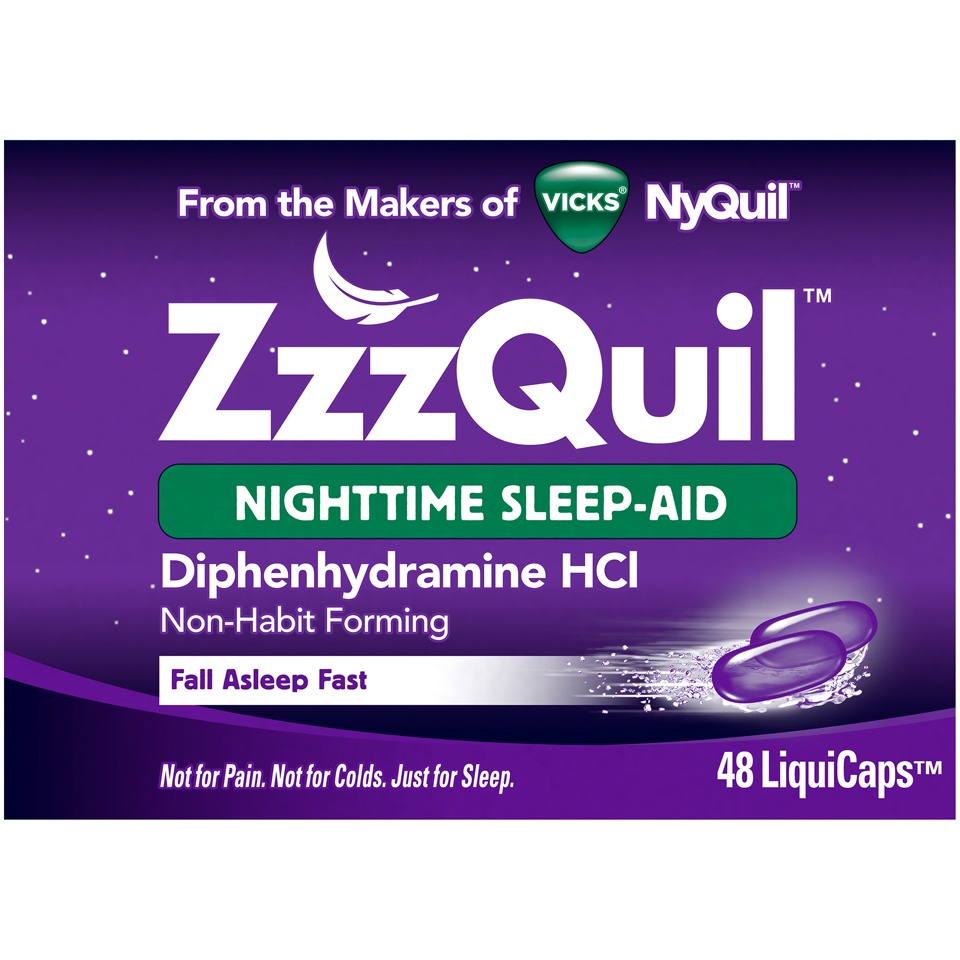 slide 2 of 3, ZzzQuil Sleep Aid Liquid Cap, 48 ct