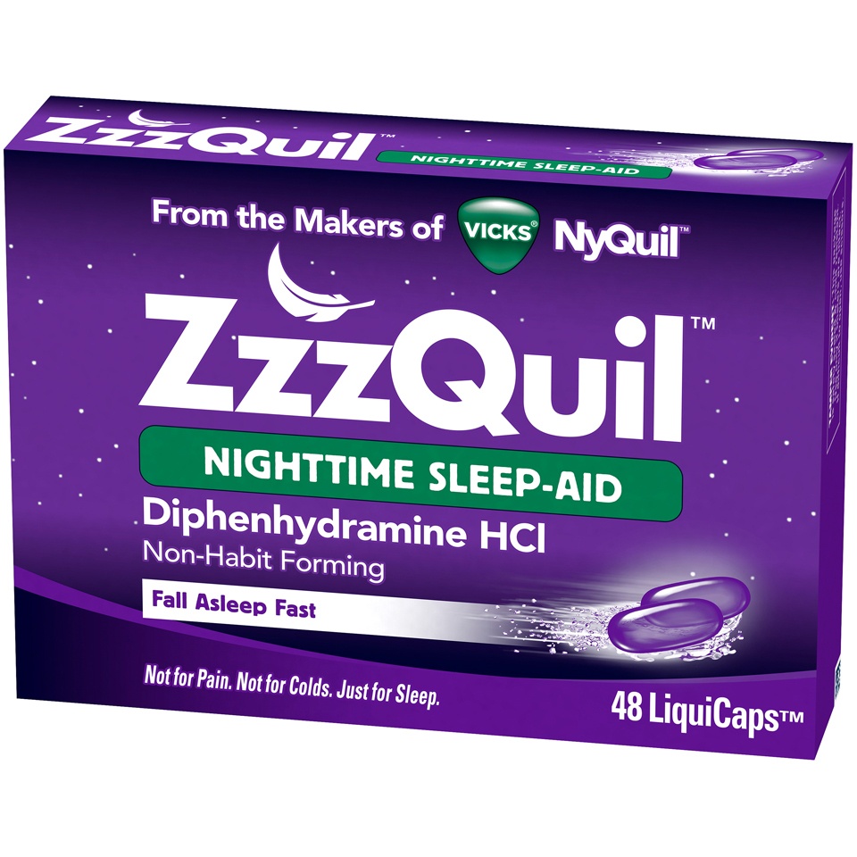 slide 3 of 3, ZzzQuil Sleep Aid Liquid Cap, 48 ct