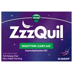 Vicks ZzzQuil, Nighttime Sleep Aid LiquiCaps, 50 mg Diphenhydramine HCl, No.1 Sleep-Aid Brand, Non-Habit Forming, Fall Asleep Fast, 48 Count