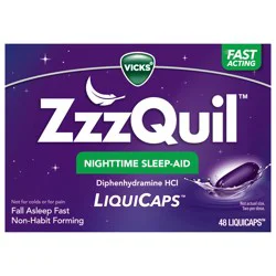 Vicks ZzzQuil, Nighttime Sleep Aid LiquiCaps, 50 mg Diphenhydramine HCl, No.1 Sleep-Aid Brand, Non-Habit Forming, Fall Asleep Fast, 48 Count