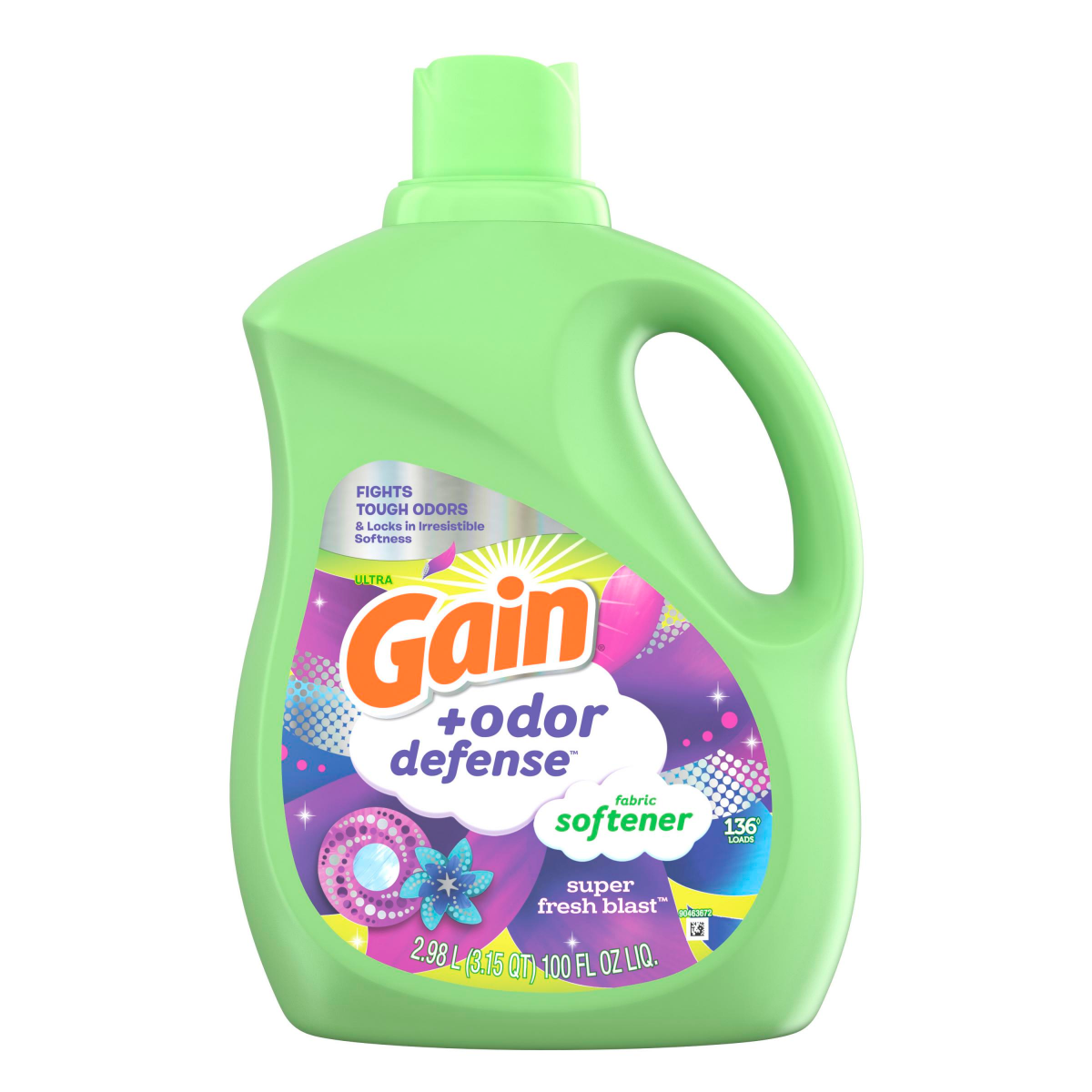slide 1 of 6, Gain + Odor Defense Liquid Fabric Softener, Super Fresh Blast Scent, 100 Loads, HE Compatible, 100 fl oz