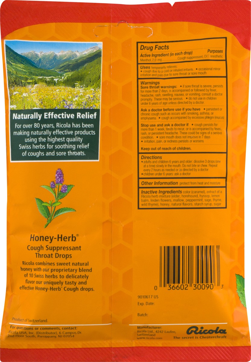 slide 9 of 9, Ricola Honey-Herb Cough Suppressant - Throat Drops, 30 ct