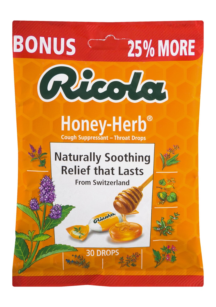 slide 1 of 9, Ricola Honey-Herb Cough Suppressant - Throat Drops, 30 ct