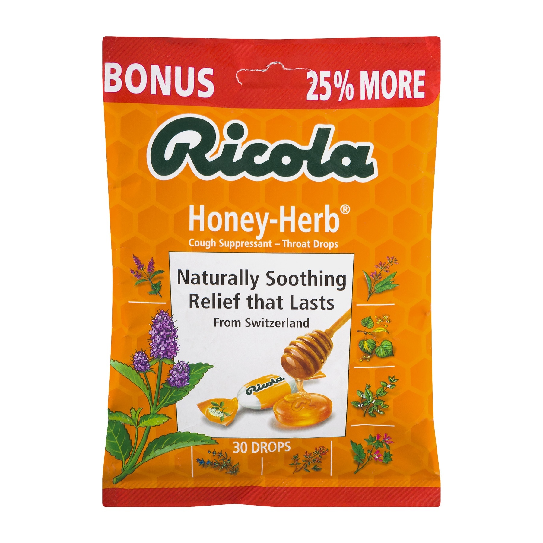 slide 1 of 1, Ricola Honey-Herb Cough Suppressant - Throat Drops, 30 ct