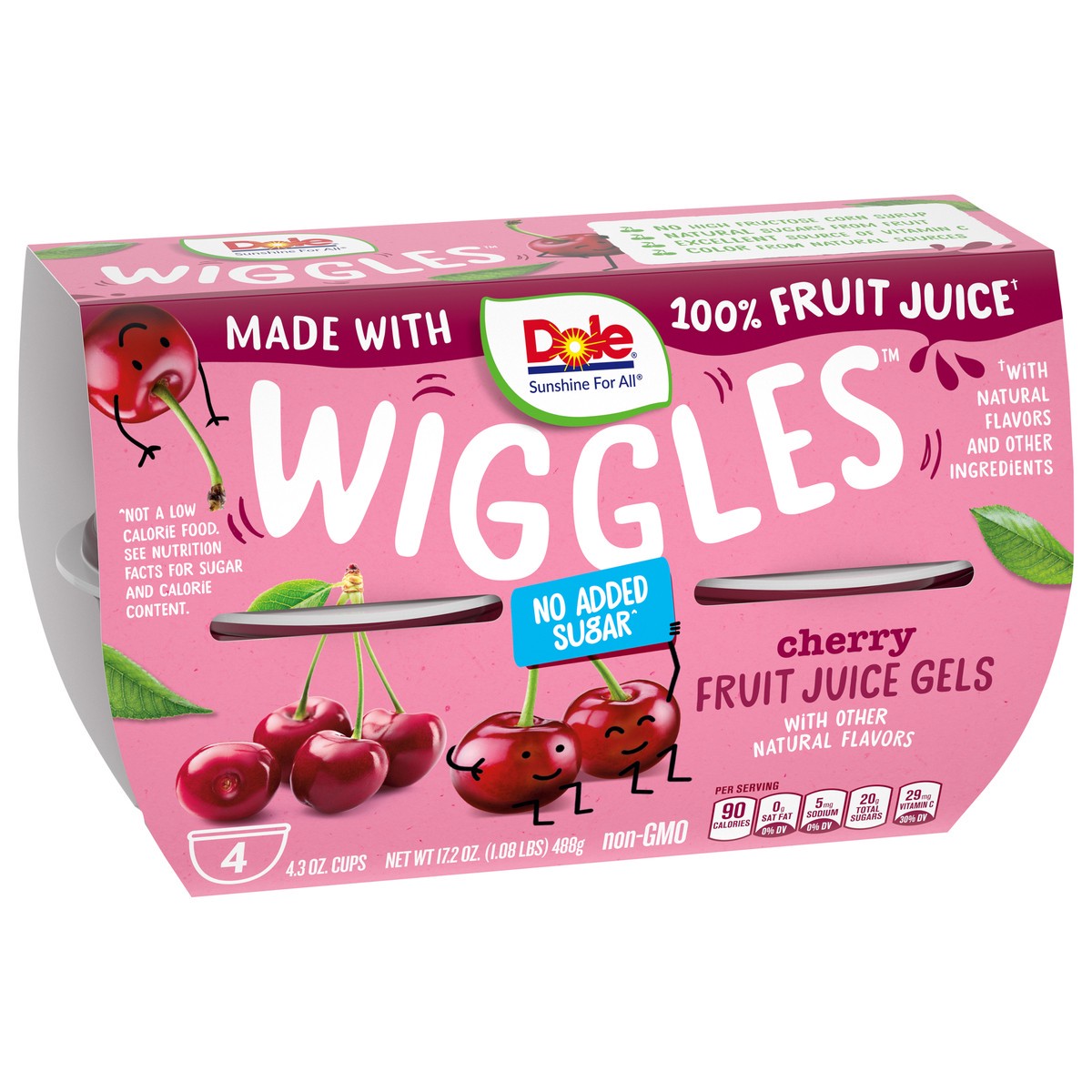 slide 4 of 9, Dole Atomic Fruit Bowls Wiggles Fruit Juice Gels Cherry 4ct 4.3oz Sleeve SKU 03349, 4 ct