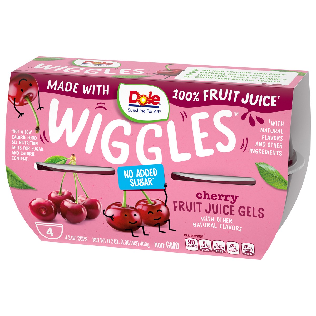 slide 9 of 9, Dole Atomic Fruit Bowls Wiggles Fruit Juice Gels Cherry 4ct 4.3oz Sleeve SKU 03349, 4 ct