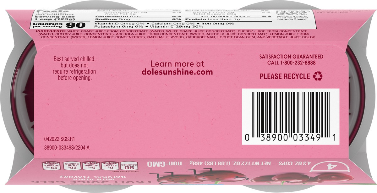 slide 6 of 9, Dole Atomic Fruit Bowls Wiggles Fruit Juice Gels Cherry 4ct 4.3oz Sleeve SKU 03349, 4 ct