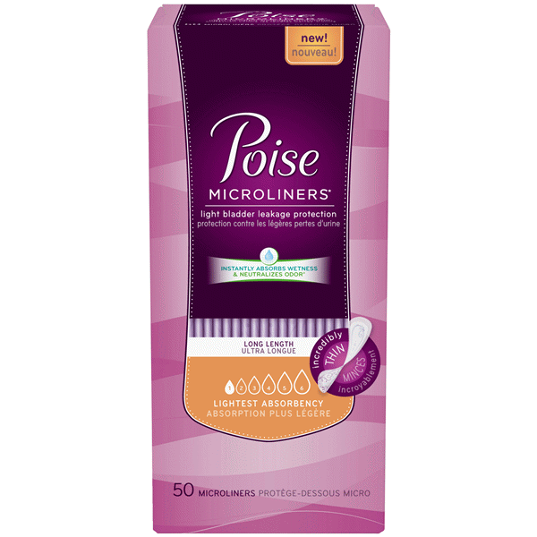 slide 1 of 1, Poise Lightest Absorbency Long Length Microliners, 50 ct