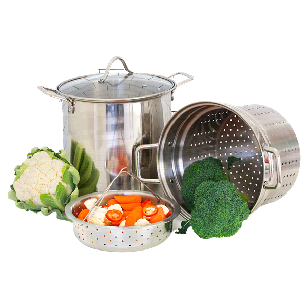 Grand Gourmet Stainless Steel Stock Pot with Glass Lid, 12 Quart