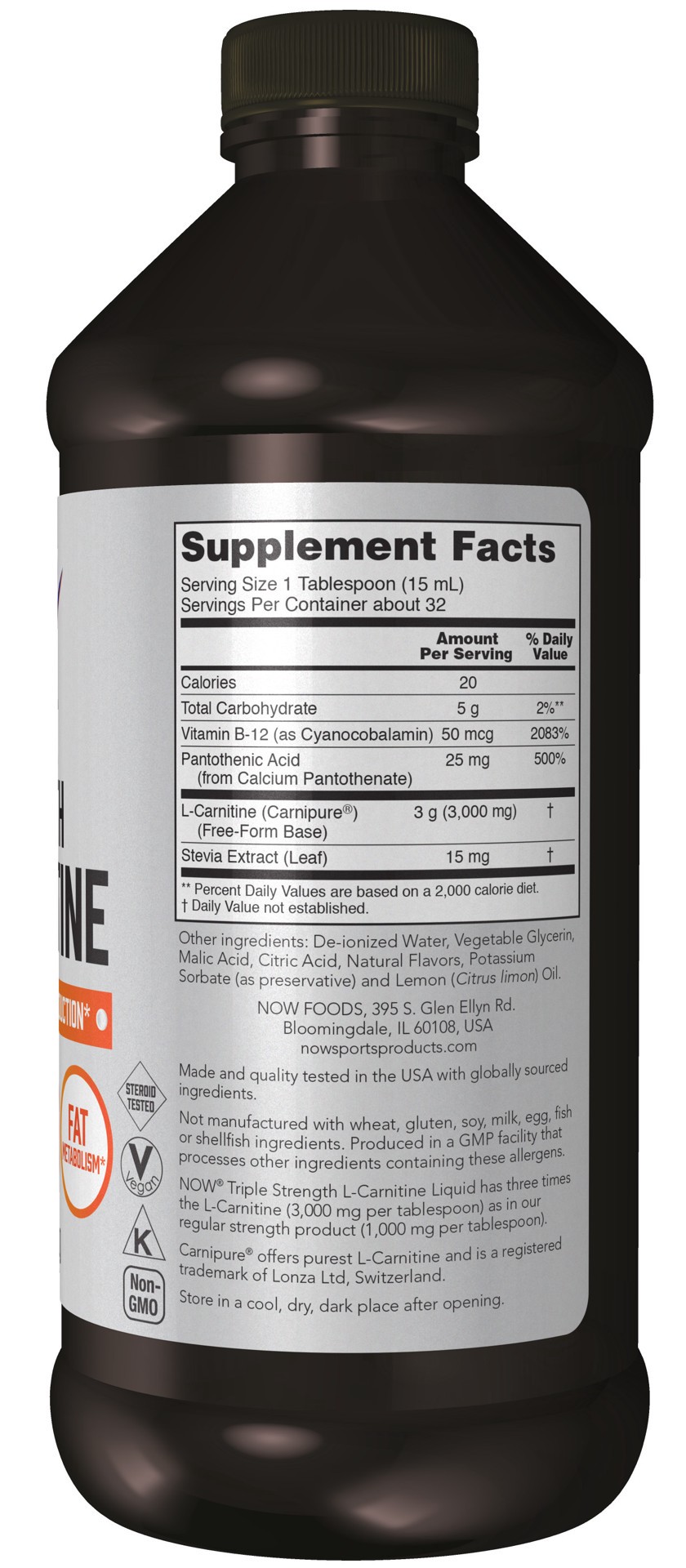 slide 2 of 5, NOW L-Carnitine, Triple Strength Liquid - 16 fl. oz., 1 ct