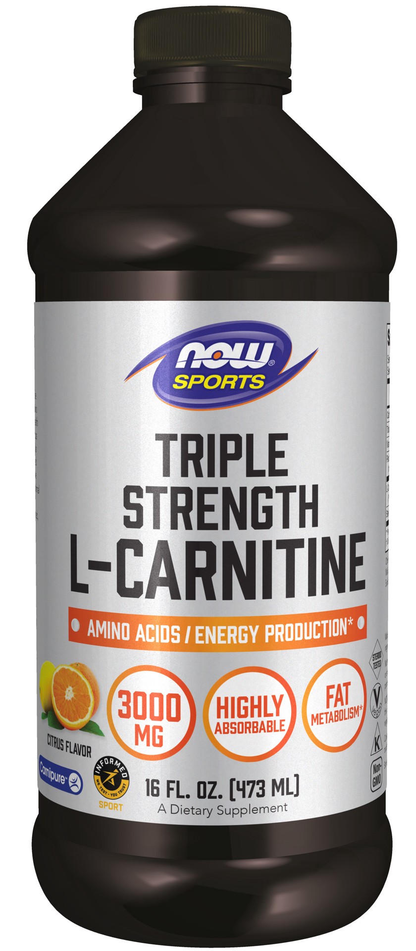 slide 1 of 5, NOW Sports L-Carnitine, Triple Strength Liquid - 16 fl. oz., 1 ct