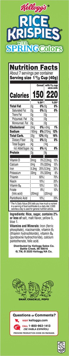 slide 3 of 8, Rice Krispies Kellogg's Rice Krispies Breakfast Cereal, Kids Easter Snacks, Baking Marshmallow Treats, Original with Spring Colors, 10.3oz Box, 1 Box, 10.3 oz