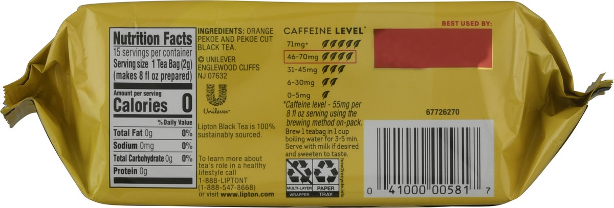 slide 9 of 11, Lipton Tea Bags Black Tea, 1.2 oz, 15 Count , 1.2 oz