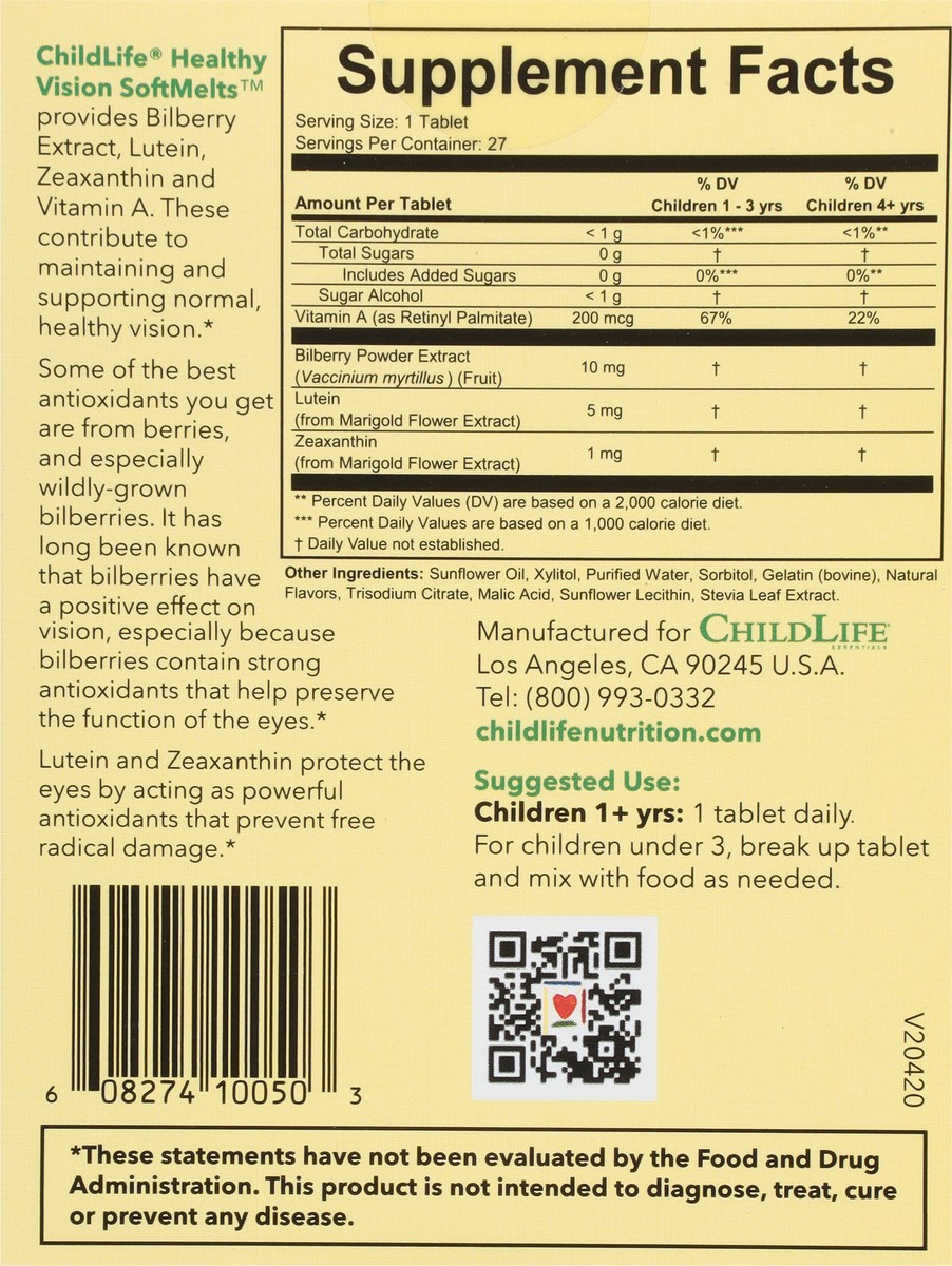slide 5 of 9, ChildLife Nutrition for Kids Softmelts Natural Berry Flavor Healthy Vision 27 Tablets, 27 ct