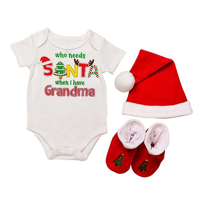 slide 1 of 1, Baby Starters Baby Starter's Newborn Grandma Santa Bodysuit, Hat, and Booties Set, 3 ct