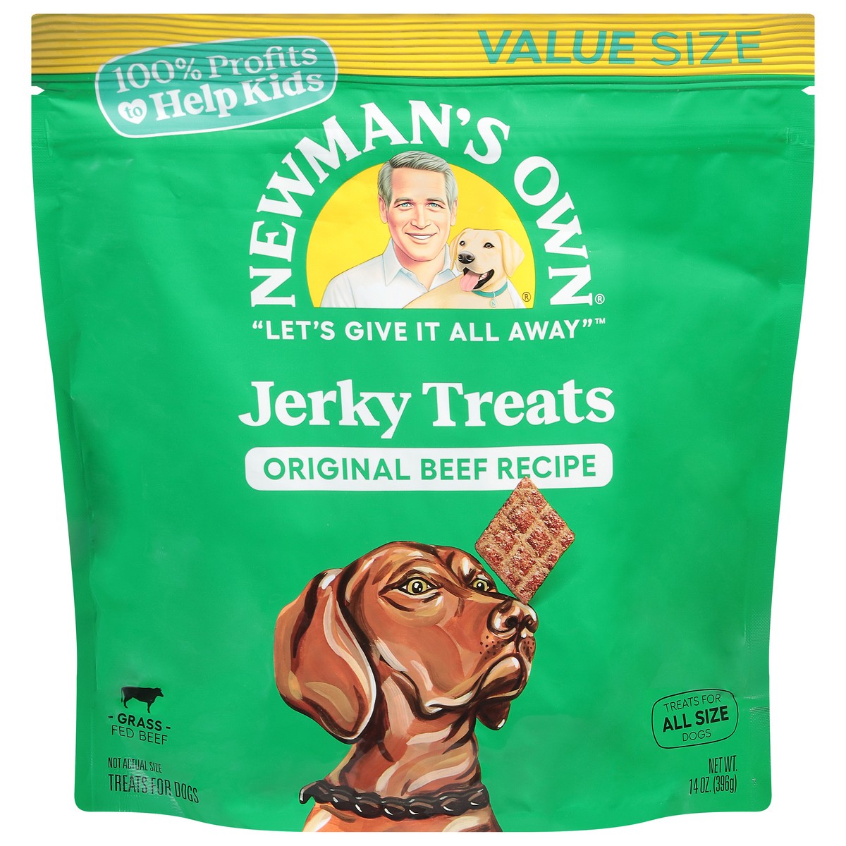 slide 1 of 9, Newman's Own Original Beef Recipe Jerky Treats for All Size Dogs Value Size 14 oz, 14 oz