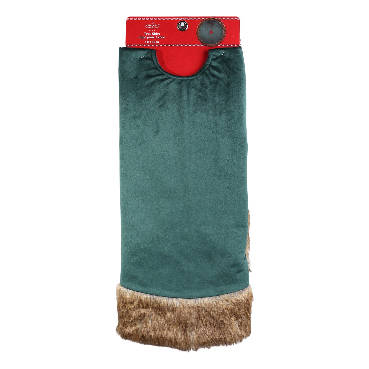 slide 2 of 2, 4ft. Green With Brown Faux Fur Tree Skirt By Ashland, 4 ft