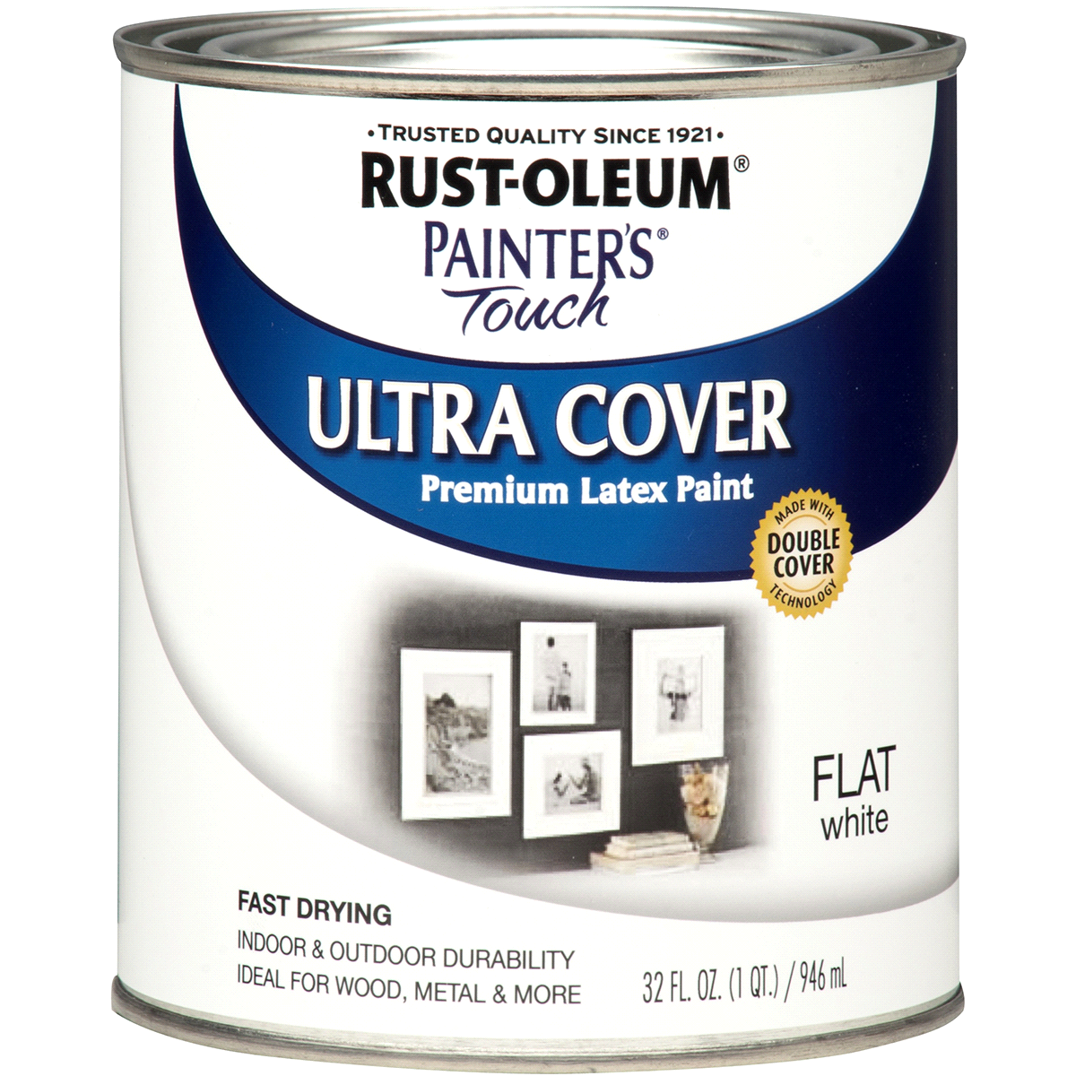 slide 1 of 5, Rust-Oleum Painters Touch Ultra Cover Multi-Purpose Brush-On Paint - 1990502, Quart, Flat White, 1 qt