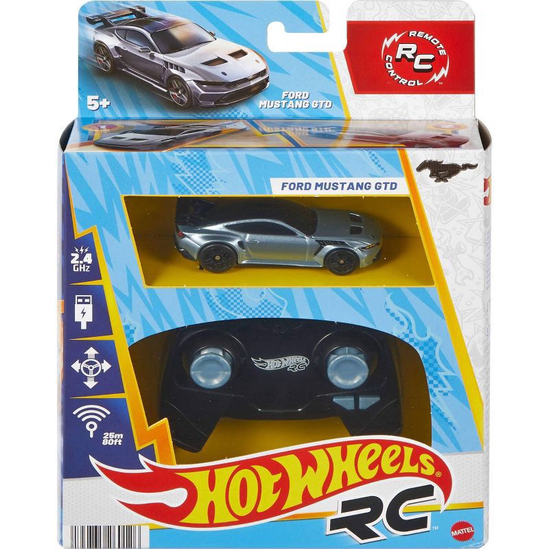slide 3 of 6, Hot Wheels Ford Mustang GTD Battery-Powered Remote Control Toy Car 1:64 Scale, 1 ct