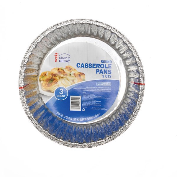slide 1 of 1, Weis Quality Cassarole Round Pan 3 Quart 3pk Foilware, 3 ct