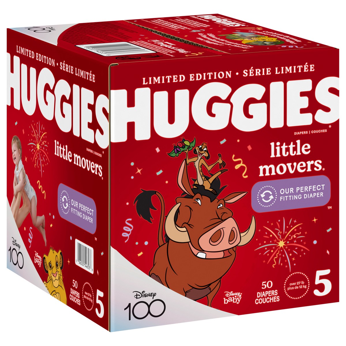 slide 3 of 9, Huggies Little Movers Baby Diapers, Size 5 (27+ lbs), 50 Ct, 50 ct